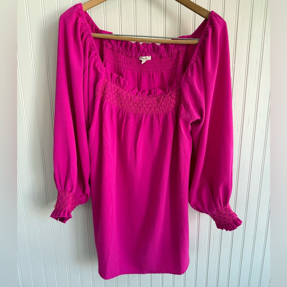 Jodifl Women’s Hot Pink Smocked Square-Neck Top Size Small